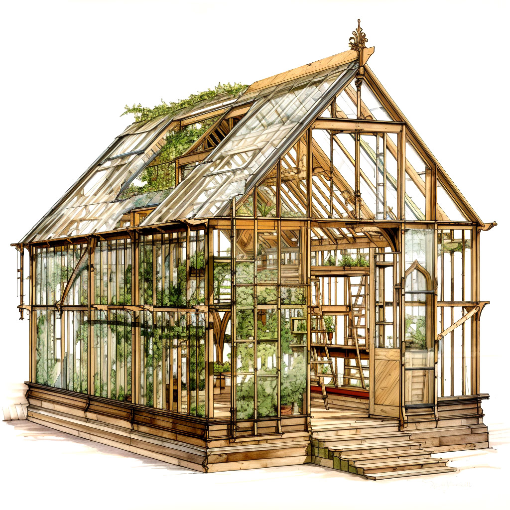 glass greenhouse built with recylced materials